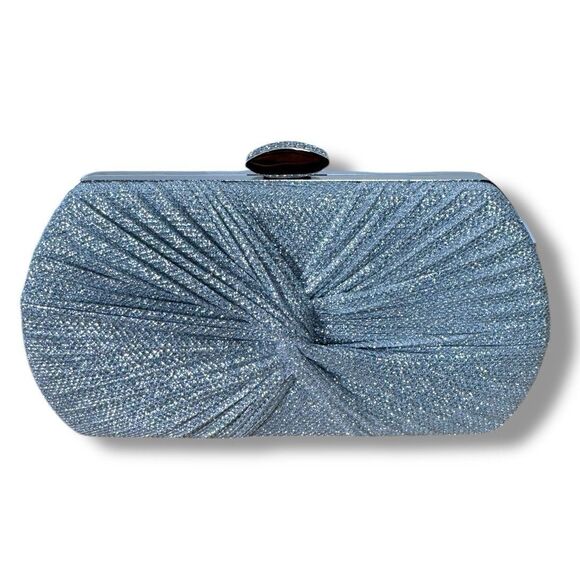 Silver Tone Metal Hardware Frame Glitter Fabric Clutch Evening Bag B72Q - Picture 1 of 7